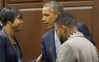 Photo of Brittany Packnett, Teach for America; Phillip Agnew, Dream Defenders with President Obama
