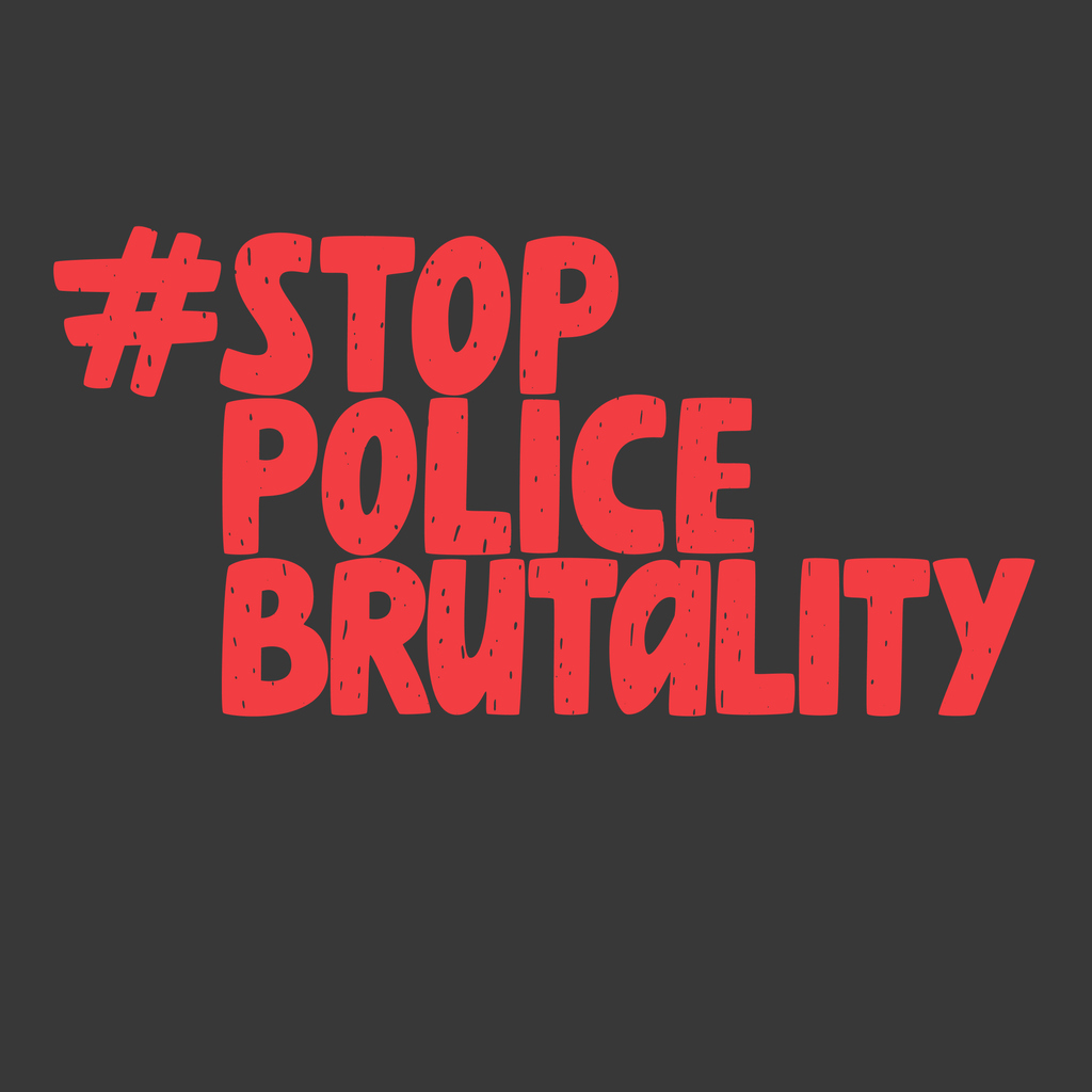 #stoppolicebrutality in red bold letters on a dark grey background