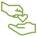 green outline of hand giving heart other hand icon
